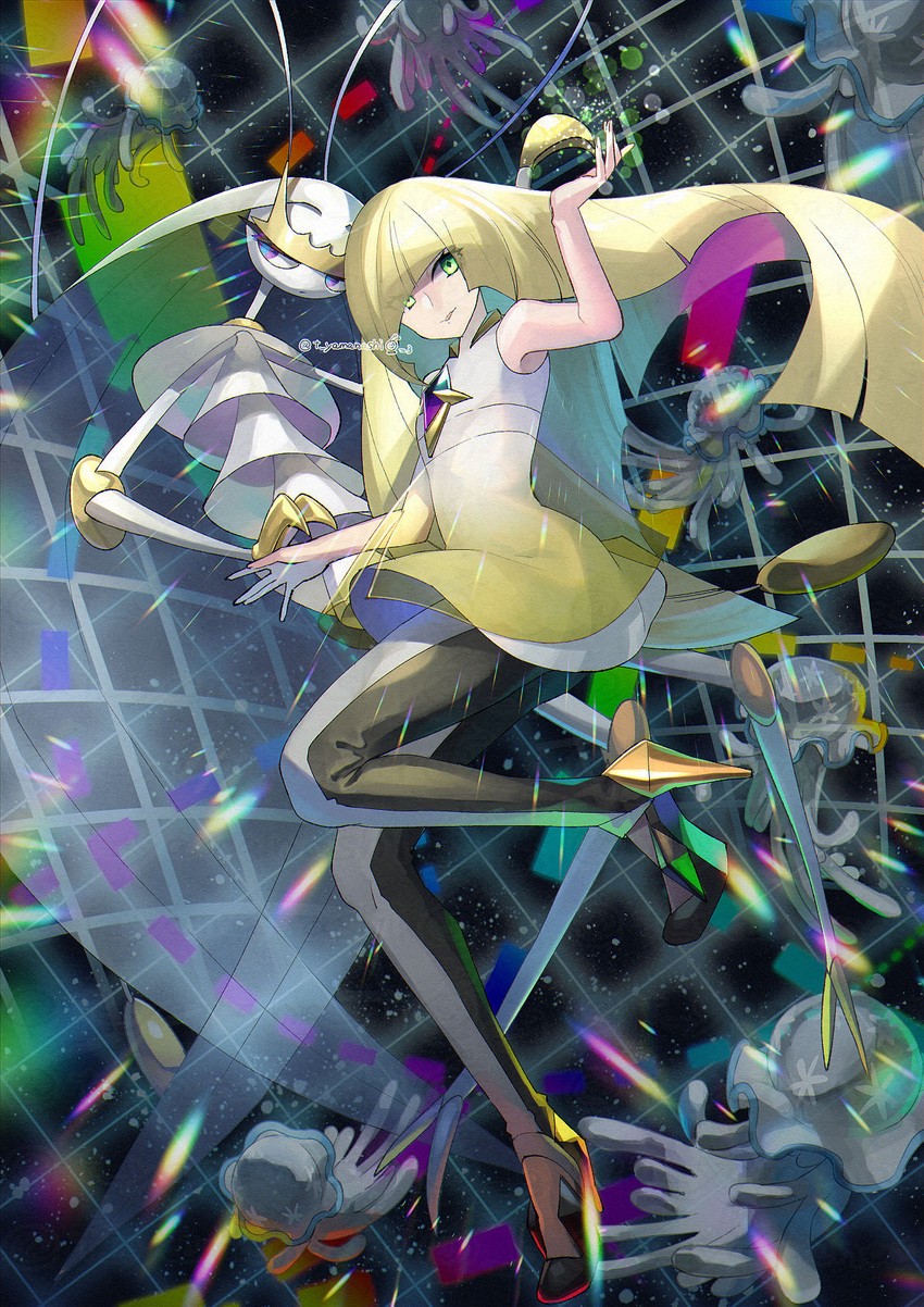 lusamine, nihilego, and pheromosa (pokemon and 1 more) drawn by yamanashi_taiki