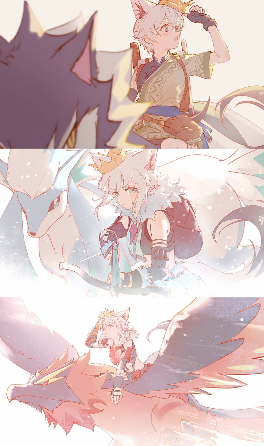 shirakami fubuki, direhowl, foxcicle, and ragnahawk (hololive and 1 more) drawn by hyde_(tabakko)