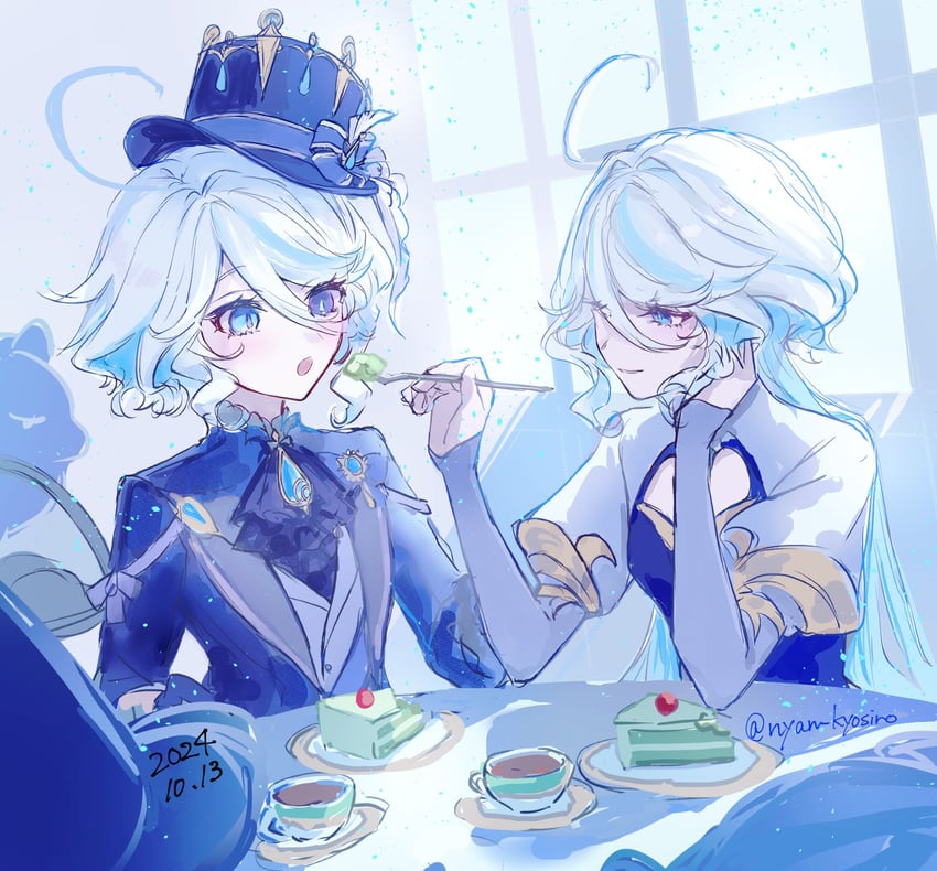 furina and focalors (genshin impact) drawn by nyan_kyosiro0