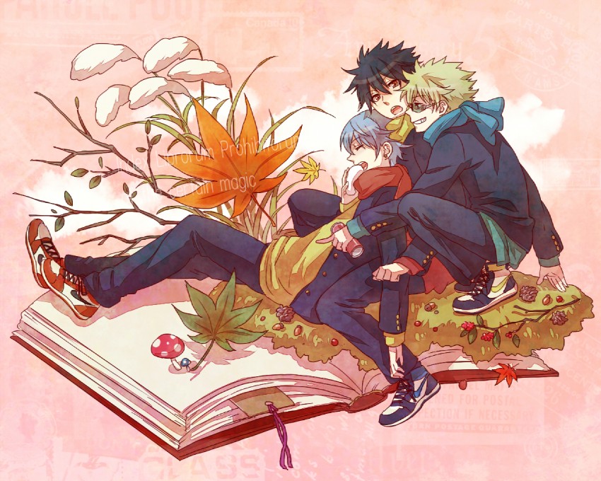 kamijou touma, tsuchimikado motoharu, and aogami pierce (toaru majutsu no index) drawn by suzaku_(zaku6584)
