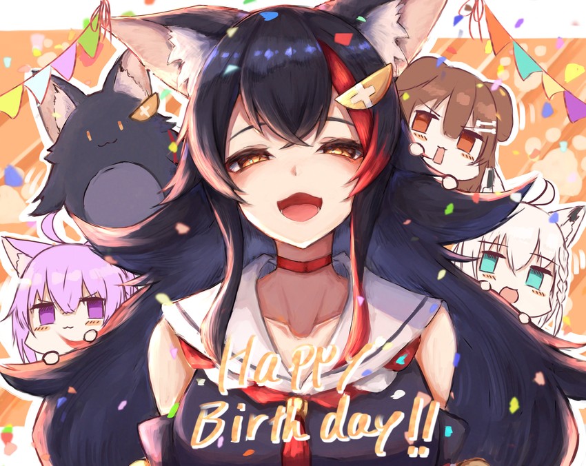 shirakami fubuki, nekomata okayu, ookami mio, inugami korone, and miochun (hololive) drawn by inre_kemomimi