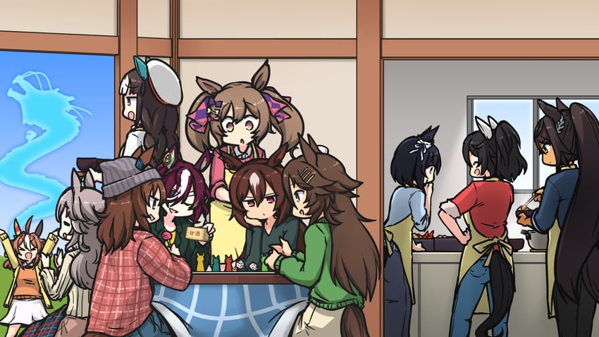 eishin flash, sirius symboli, mr. c.b., katsuragi ace, smart falcon, and 6 more (umamusume) drawn by hamu_koutarou