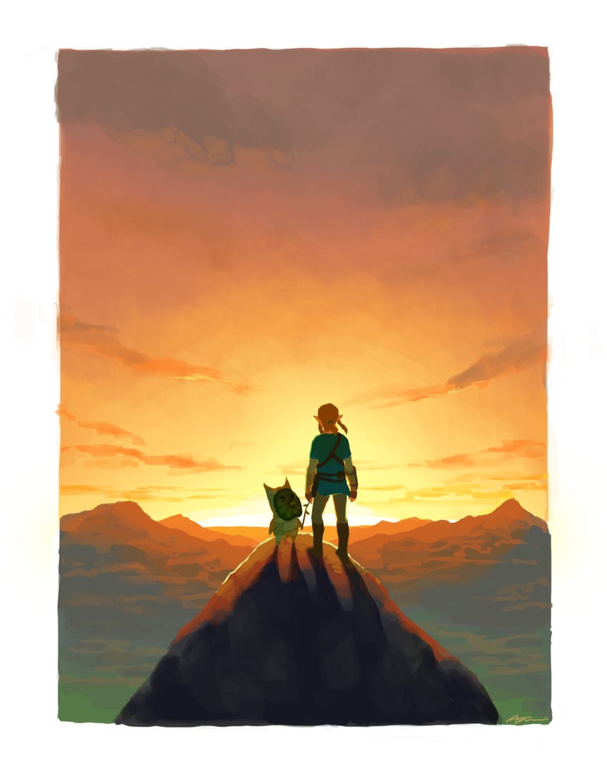 link and korok (the legend of zelda and 1 more) drawn by ayumi_(830890)