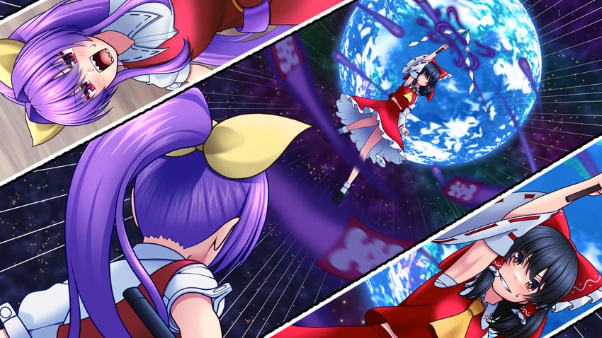 hakurei reimu and watatsuki no yorihime (touhou and 2 more) drawn by tatsu_toyoyo