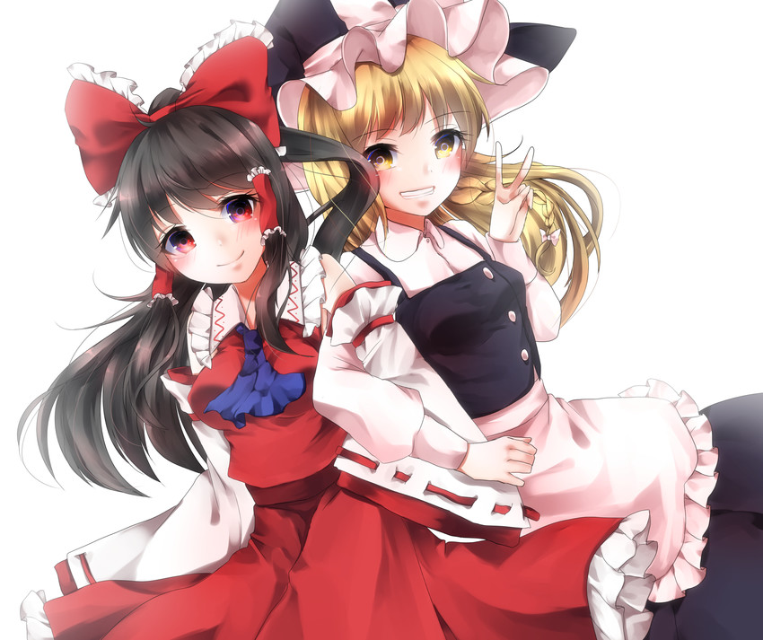 hakurei reimu and kirisame marisa (touhou) drawn by shiromoru_(yozakura_rety)