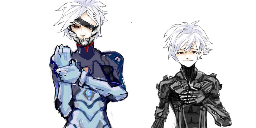 nagisa kaworu, raiden, and cyborg ninja (neon genesis evangelion and 2 more) drawn by womu