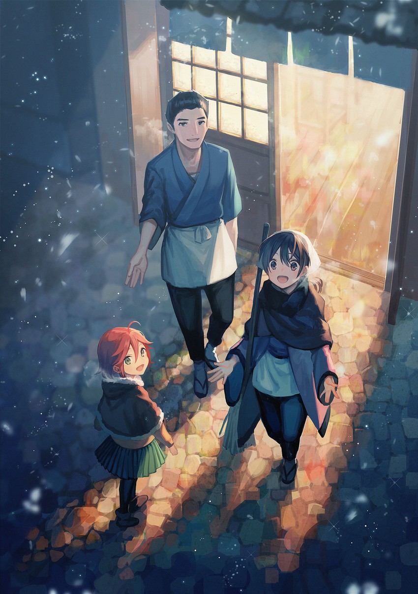 senke shinobu, yazawa nobuyuki, and eva (isekai izakaya "nobu") drawn by kururi