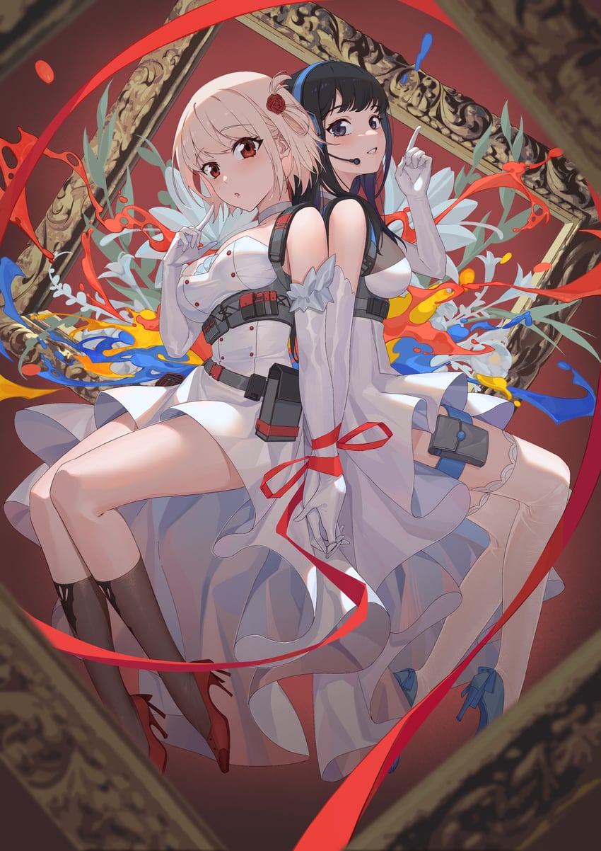 nishikigi chisato and inoue takina (lycoris recoil) drawn by qingtiana