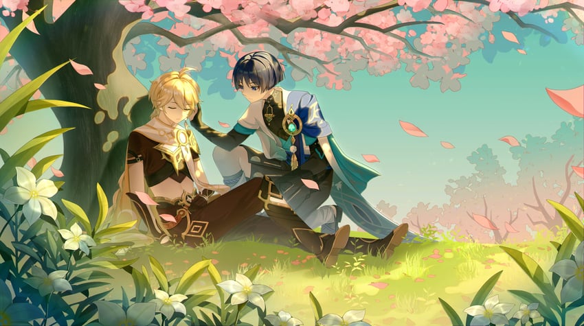 scaramouche, aether, and wanderer (genshin impact) drawn by jiaojiaojun