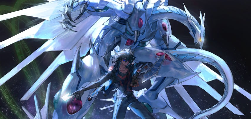 fudo yusei and shooting majestic star dragon (yu-gi-oh! and 1 more) drawn by momentcorefly