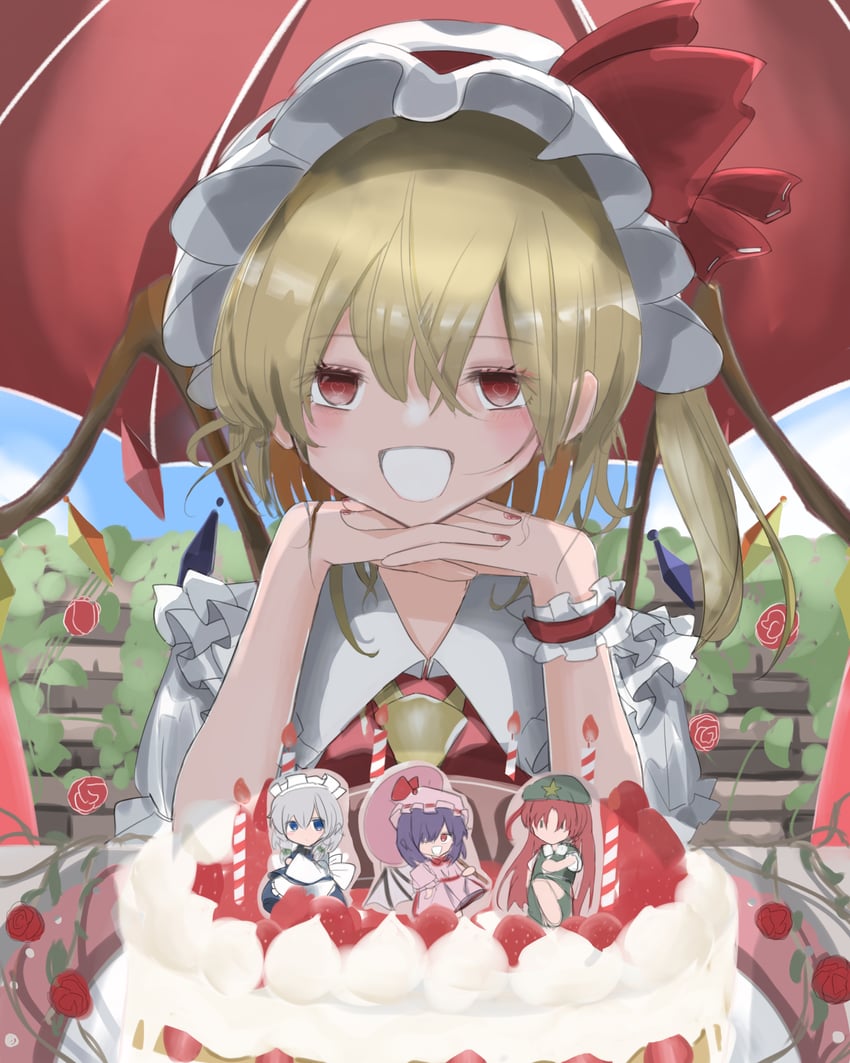 remilia scarlet, flandre scarlet, izayoi sakuya, and hong meiling (touhou) drawn by yuzuki_no_kimi