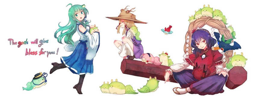 komeiji koishi, kochiya sanae, komeiji satori, kaenbyou rin, moriya suwako, and 3 more (touhou) drawn by terrajin