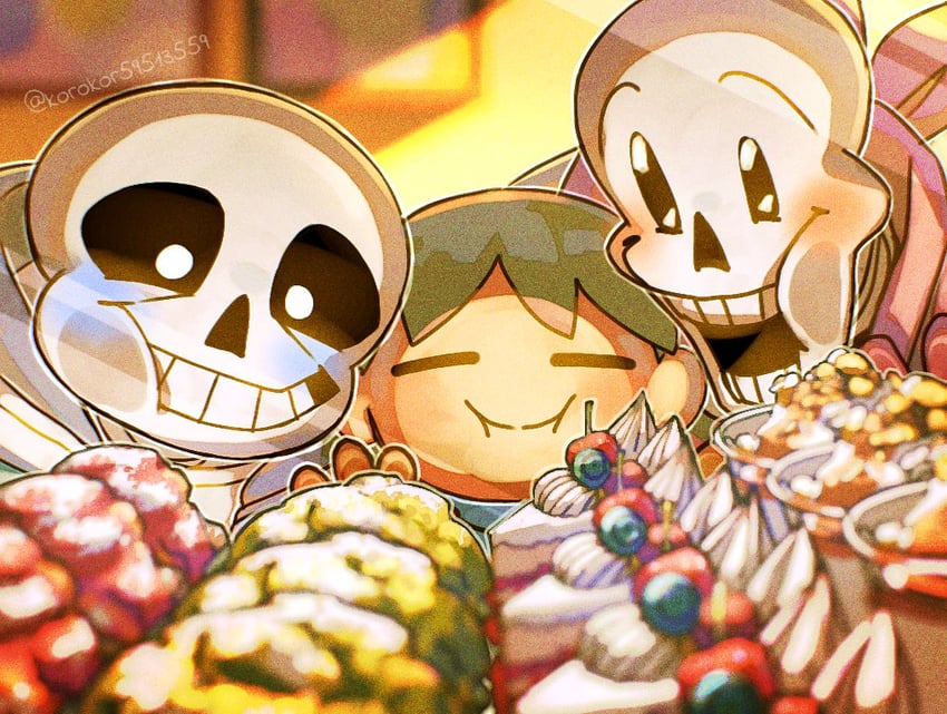 frisk, sans, and papyrus (undertale) drawn by noah_(rokoroko)