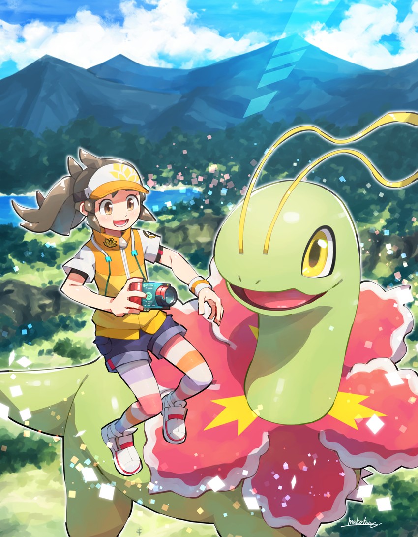 meganium and river (pokemon and 1 more) drawn by makoto_ikemu