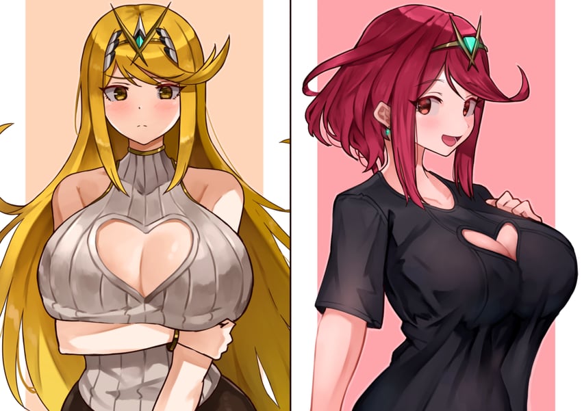 pyra and mythra (xenoblade chronicles and 1 more) drawn by yotsuha_uni