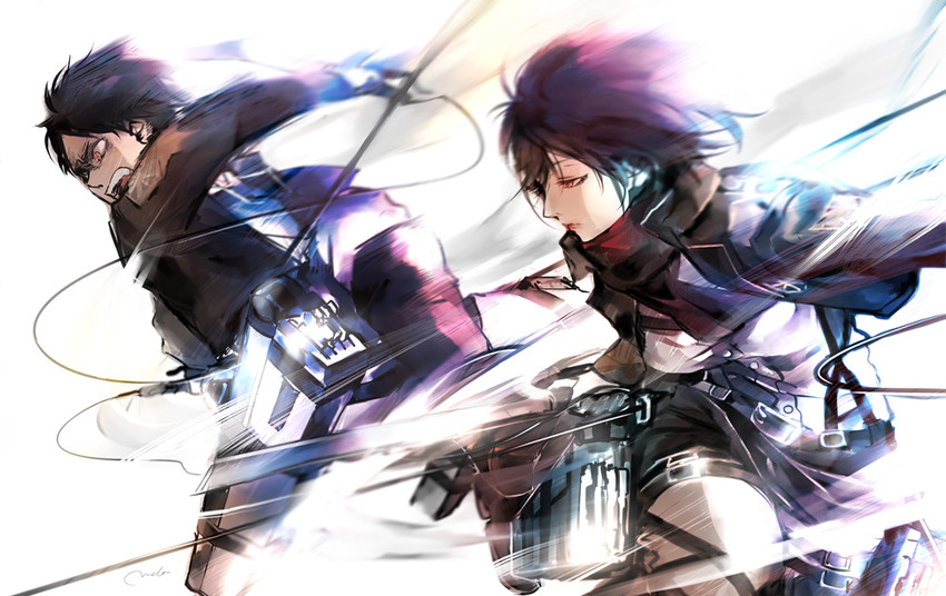 mikasa ackerman and eren yeager (shingeki no kyojin) drawn by melo_(m_0514)