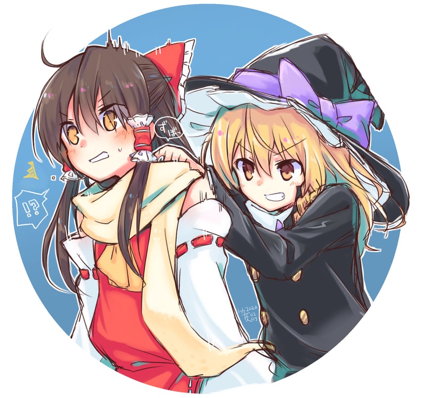 hakurei reimu and kirisame marisa (touhou and 1 more) drawn by taketatsu_(bamboo_stand09)
