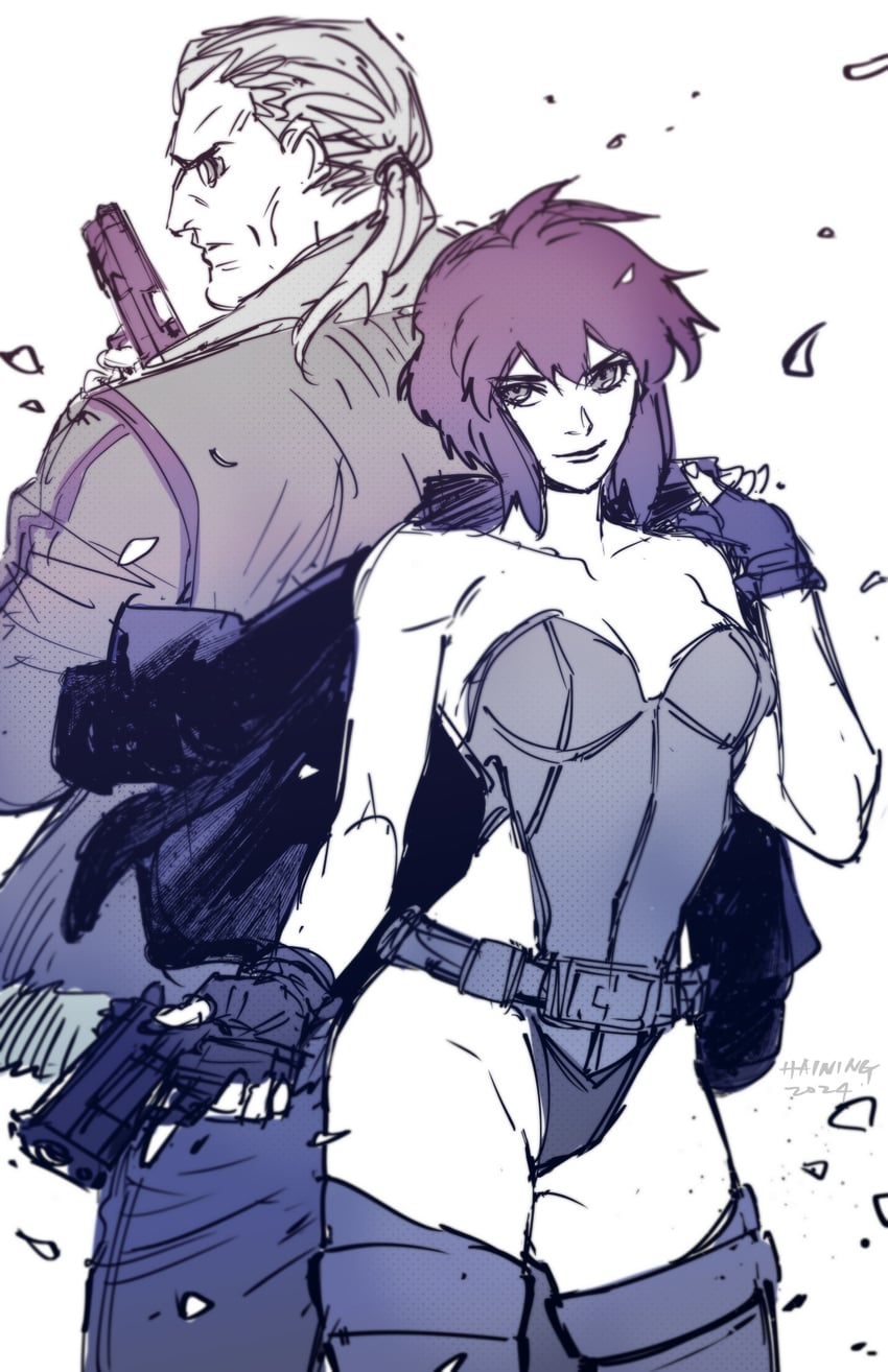 kusanagi motoko, batou, and tanaka atsuko (ghost in the shell) drawn by haining