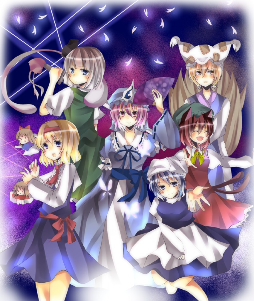konpaku youmu, alice margatroid, saigyouji yuyuko, yakumo ran, chen, and 3 more (touhou and 1 more) drawn by parimu