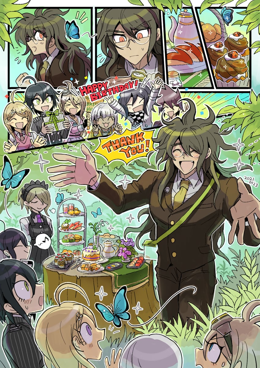 oma kokichi, saihara shuichi, akamatsu kaede, momota kaito, iruma miu, and 4 more (danganronpa and 1 more) drawn by kumakoro_(tetsupag)