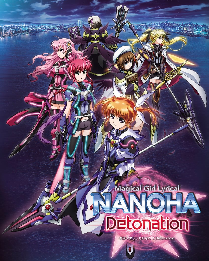 fate testarossa, takamachi nanoha, yagami hayate, raising heart, schwertkreuz, and 9 more (lyrical nanoha and 1 more) drawn by hashidate_kana