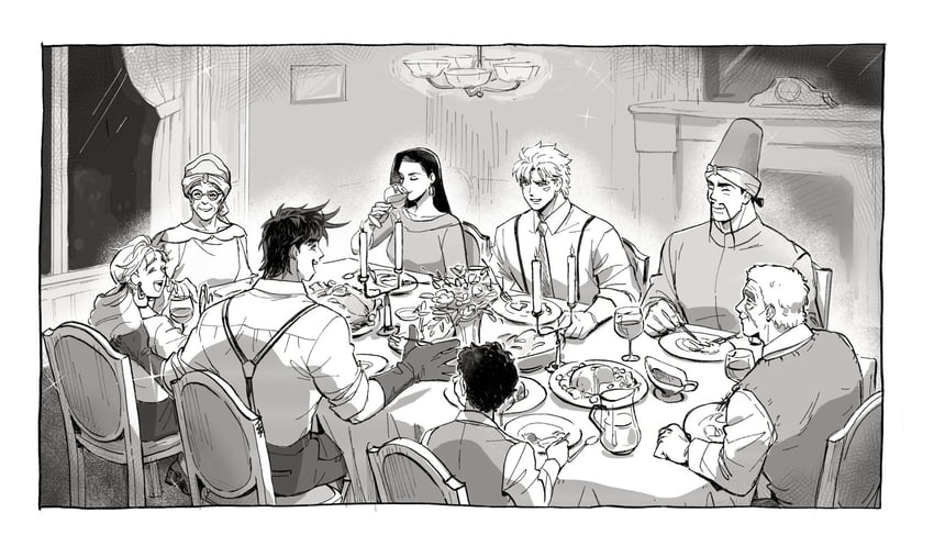 joseph joestar, caesar anthonio zeppeli, lisa lisa, erina pendleton, suzi q, and 2 more (jojo no kimyou na bouken and 1 more) drawn by hakmonss