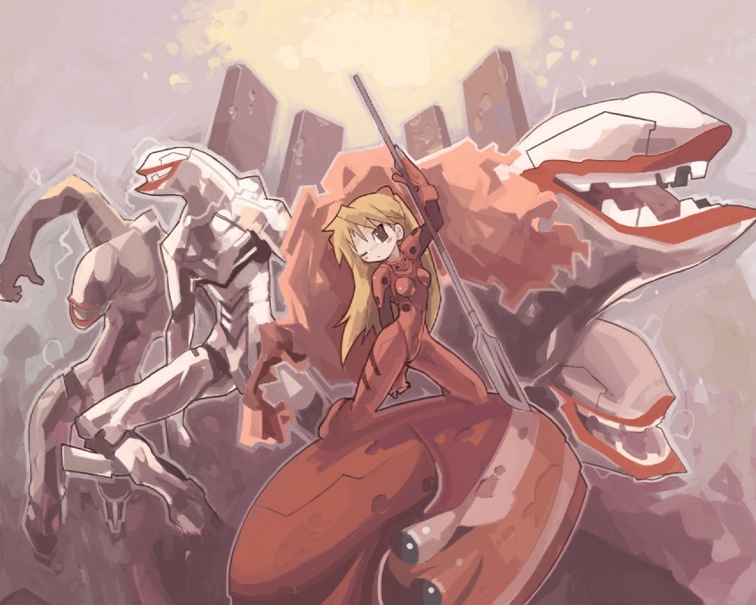 souryuu asuka langley, eva 02, mass production eva, and seele (neon genesis evangelion and 1 more) drawn by hiruma_andon
