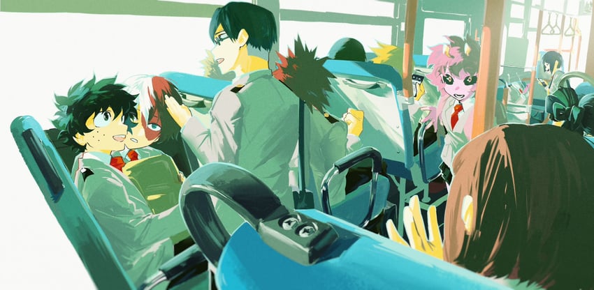 midoriya izuku, uraraka ochaco, bakugou katsuki, todoroki shoto, asui tsuyu, and 7 more (boku no hero academia) drawn by konekutozzzzz