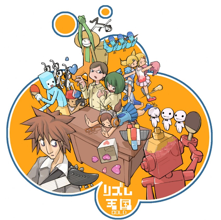 chorus man, rockers, robot-tachi, uraomote hito, researchers of love, and 6 more (rhythm tengoku and 1 more) drawn by masha