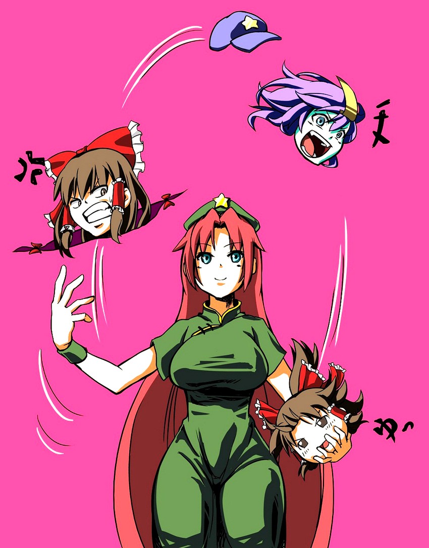 hakurei reimu, hong meiling, and miyako yoshika (touhou) drawn by tell_(teruhisa428)