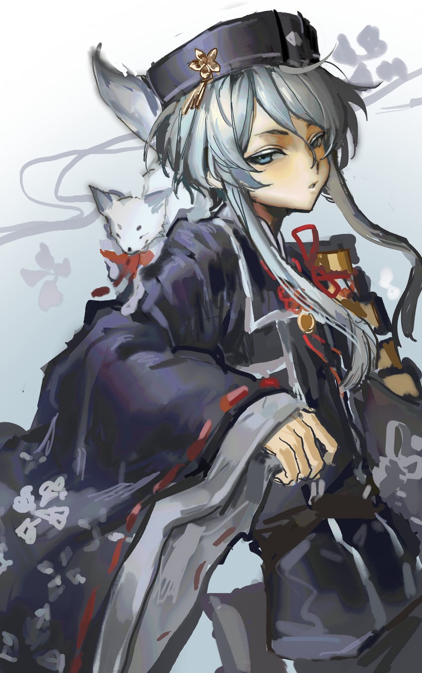hakusan yoshimitsu and hakusan yoshimitsu's fox (touken ranbu) drawn by gao_tongren_wanjiebufu
