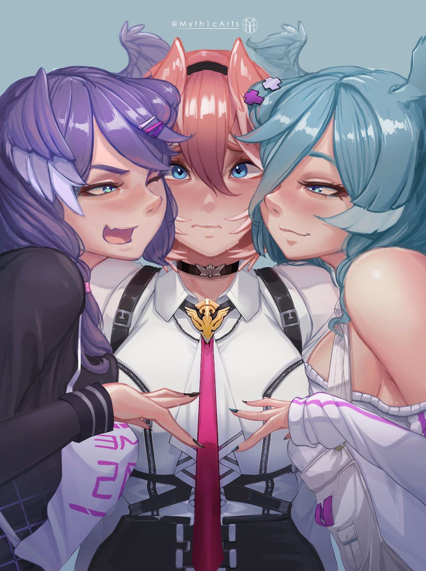 takane lui, elira pendora, and selen tatsuki (hololive and 2 more) drawn by myth1carts