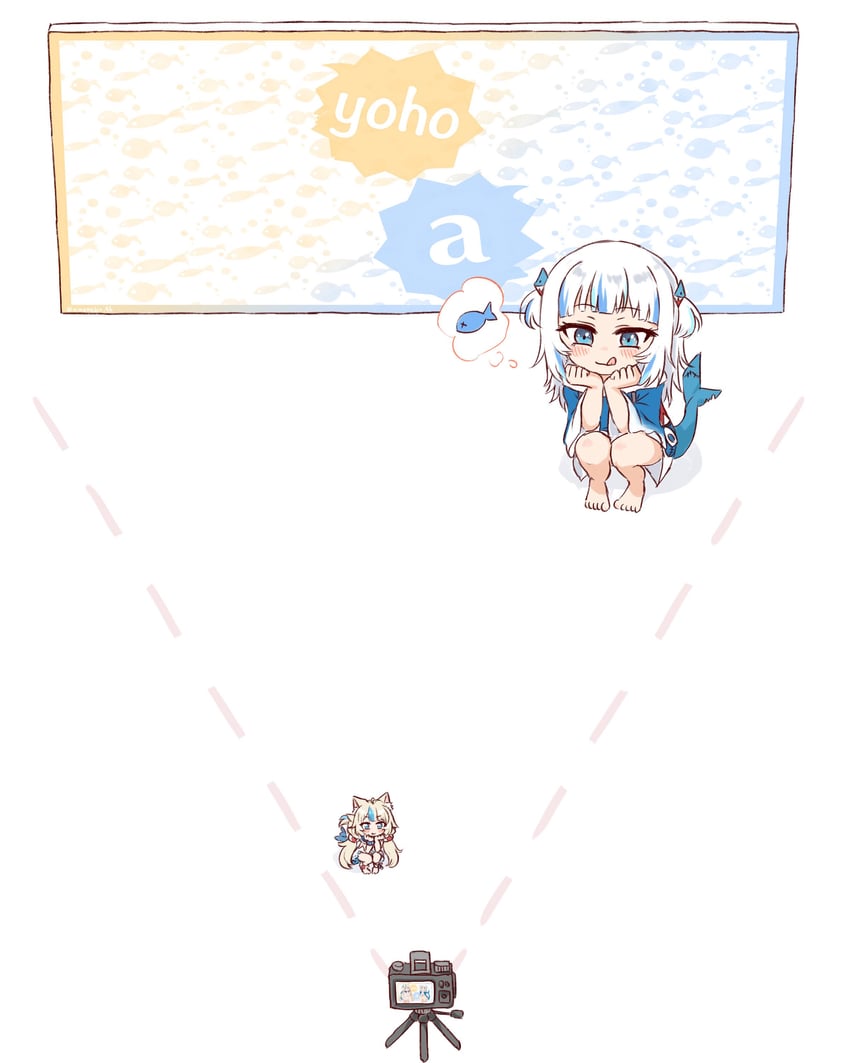 gawr gura and sameko saba (hololive and 2 more) drawn by ameneko_kuro