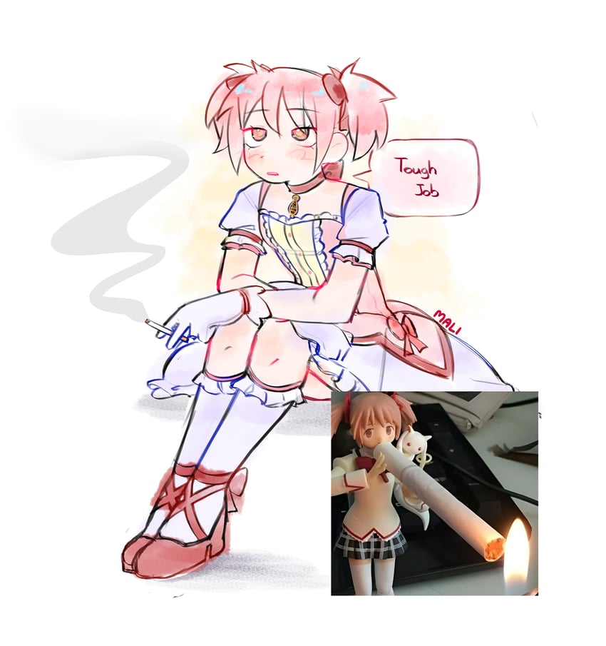 kaname madoka and kyubey (mahou shoujo madoka magica) drawn by malibebouu