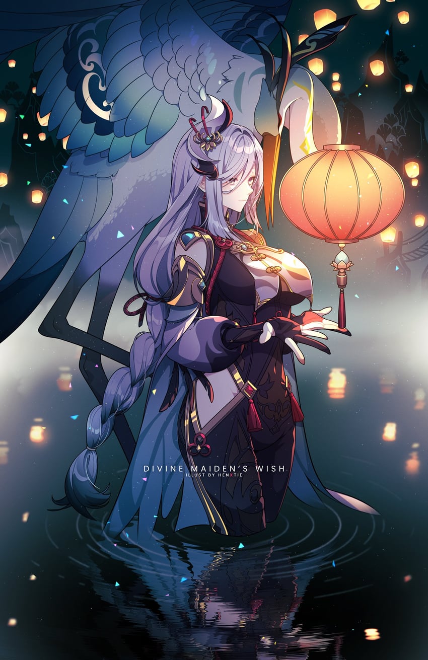 shenhe, xianyun, and cloud retainer (genshin impact) drawn by hen-tie