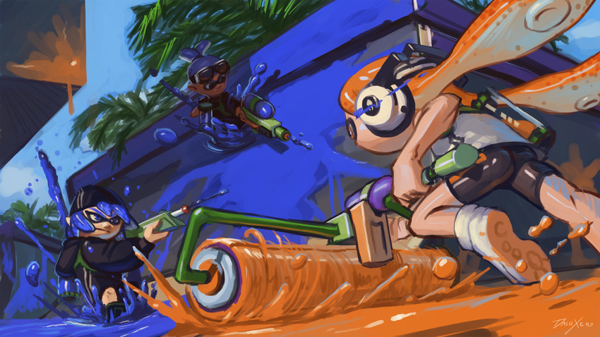 inkling player character, inkling girl, and inkling boy (splatoon and 1 more) drawn by dash_xero