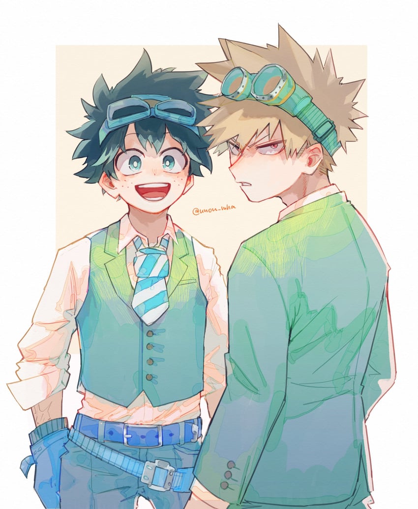 midoriya izuku and bakugou katsuki (boku no hero academia) drawn by unou_(unou_mha)