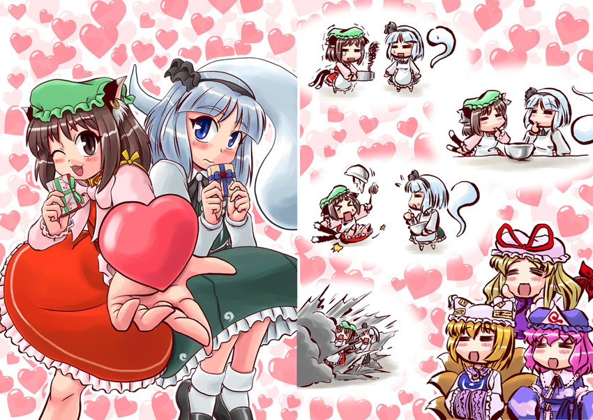 konpaku youmu, yakumo yukari, saigyouji yuyuko, yakumo ran, and chen (touhou) drawn by sasuke_(sasuke_no_sato)