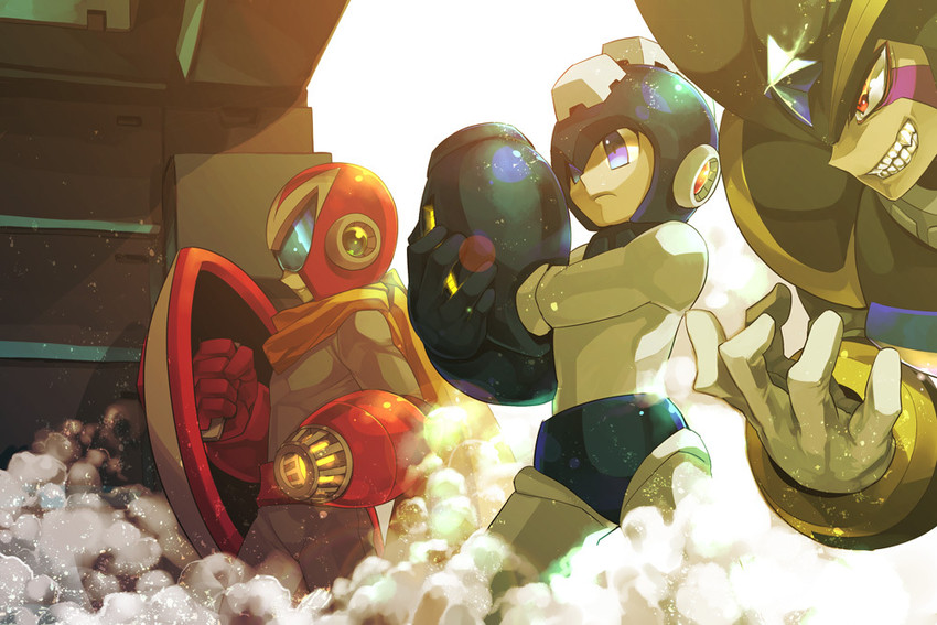 mega man, proto man, and bass (mega man) drawn by zakki
