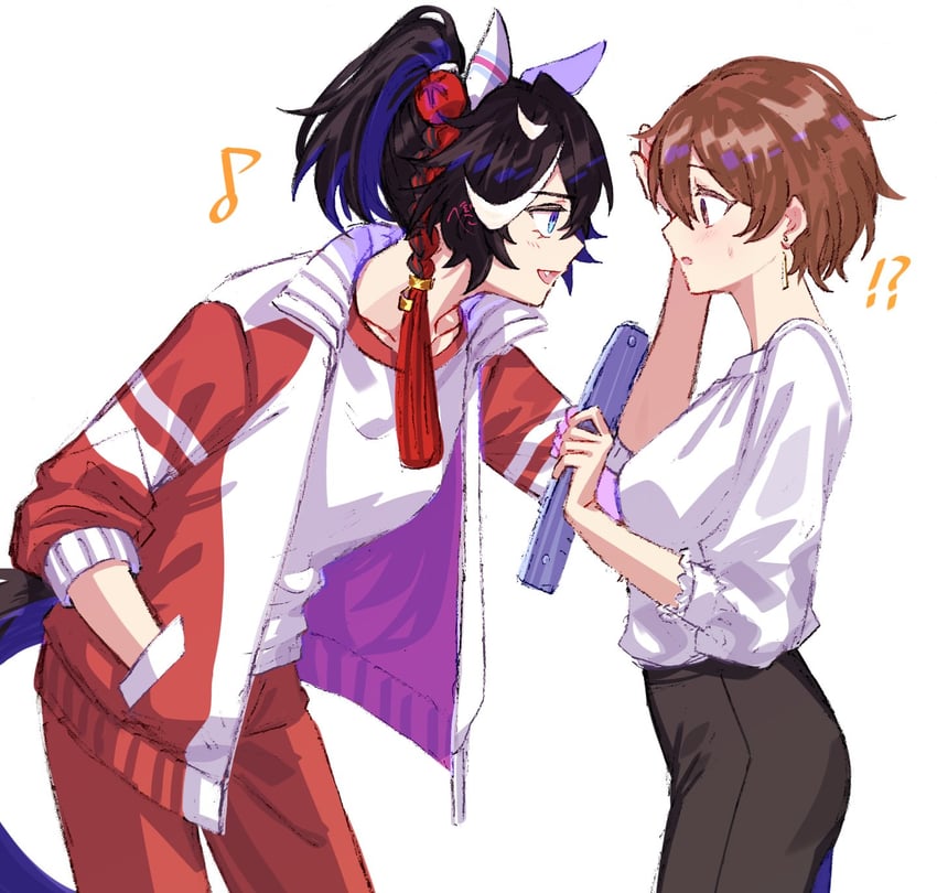 trainer, katsuragi ace, and female trainer (umamusume) drawn by jagaimobeniko