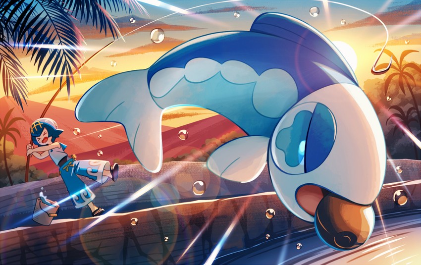 lana and wishiwashi (pokemon and 1 more) drawn by mofge
