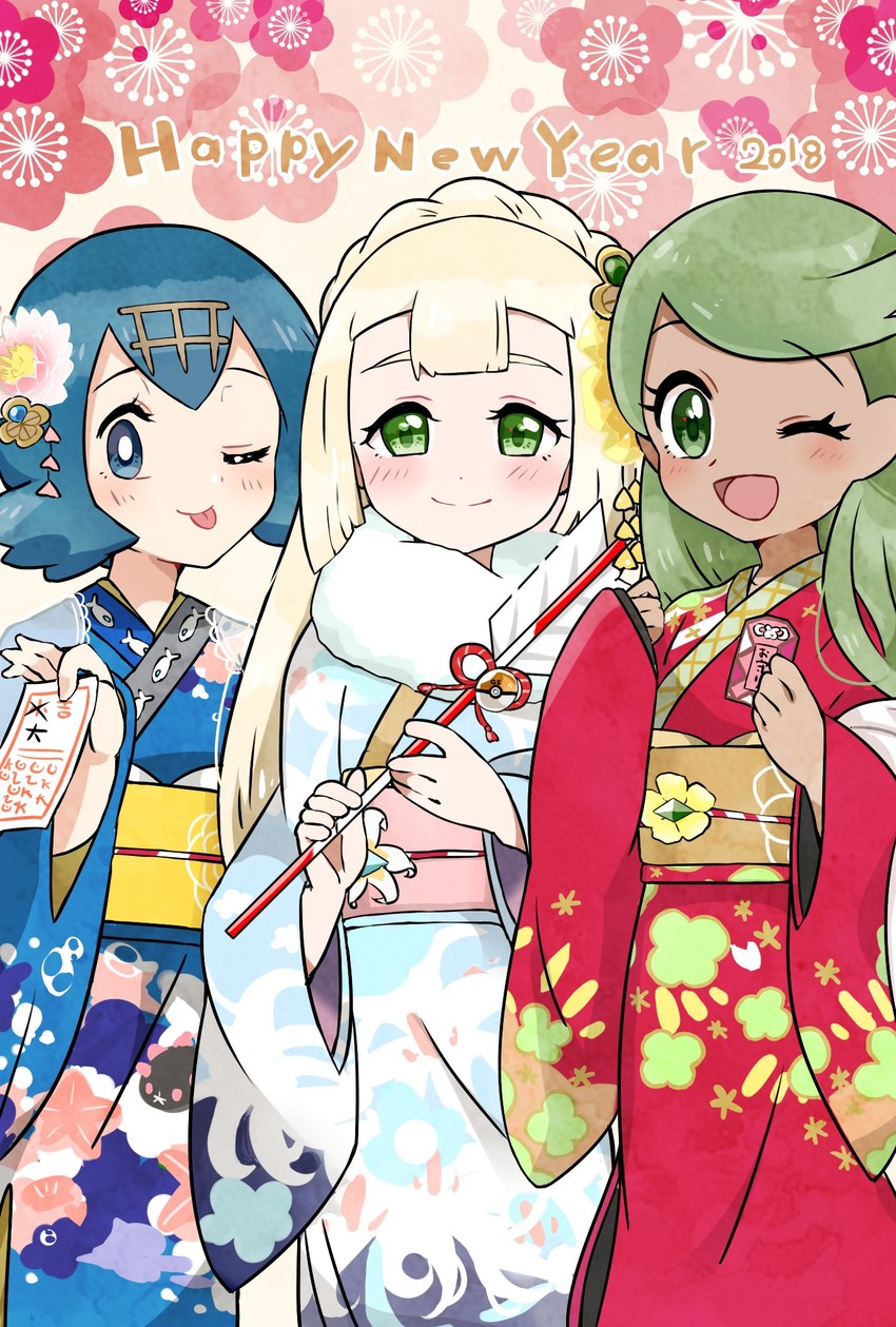 lillie, lana, mallow, and pyukumuku (pokemon and 1 more) drawn by pinpati26