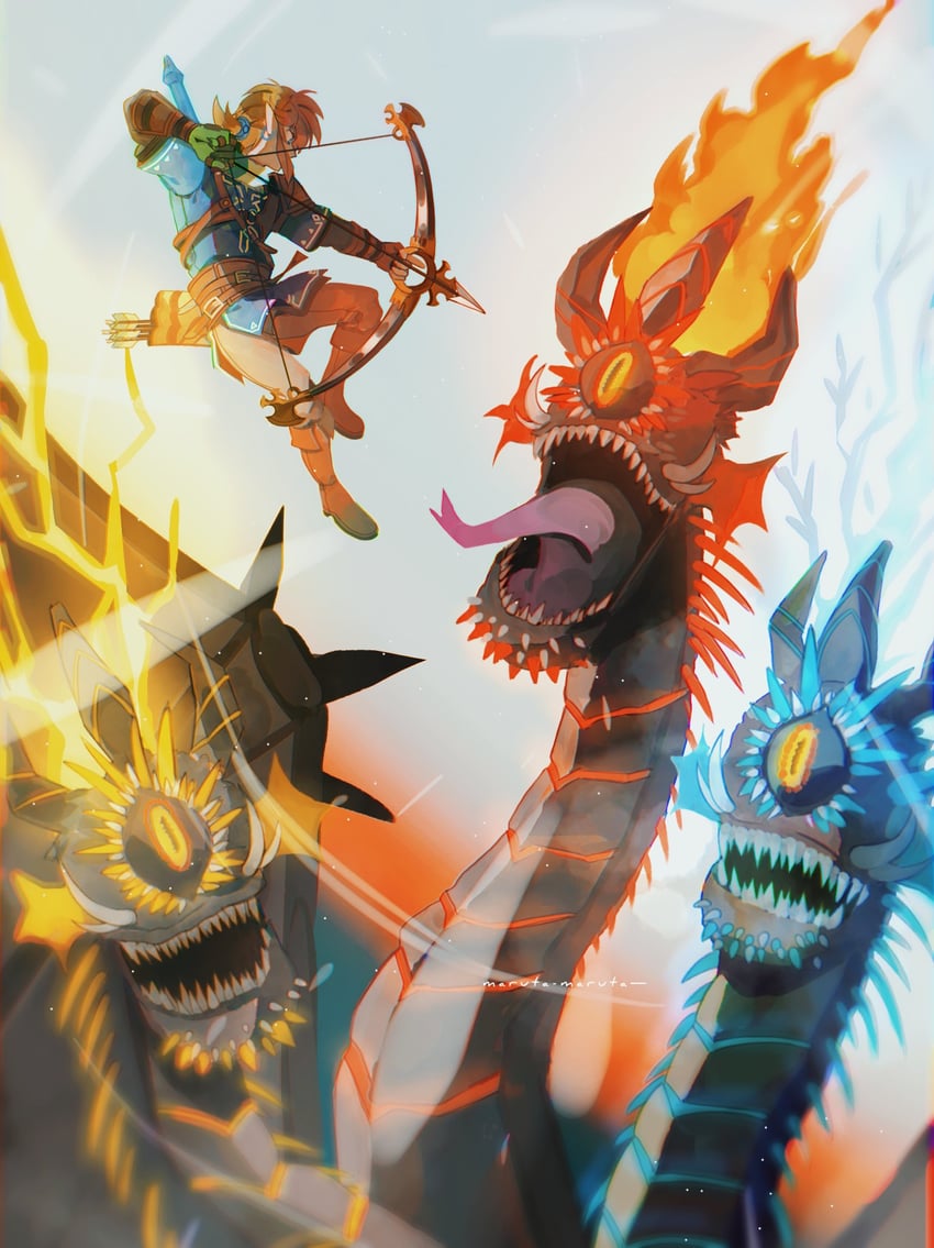 link, king gleeok, and gleeok (the legend of zelda and 1 more) drawn by maruta_maruta