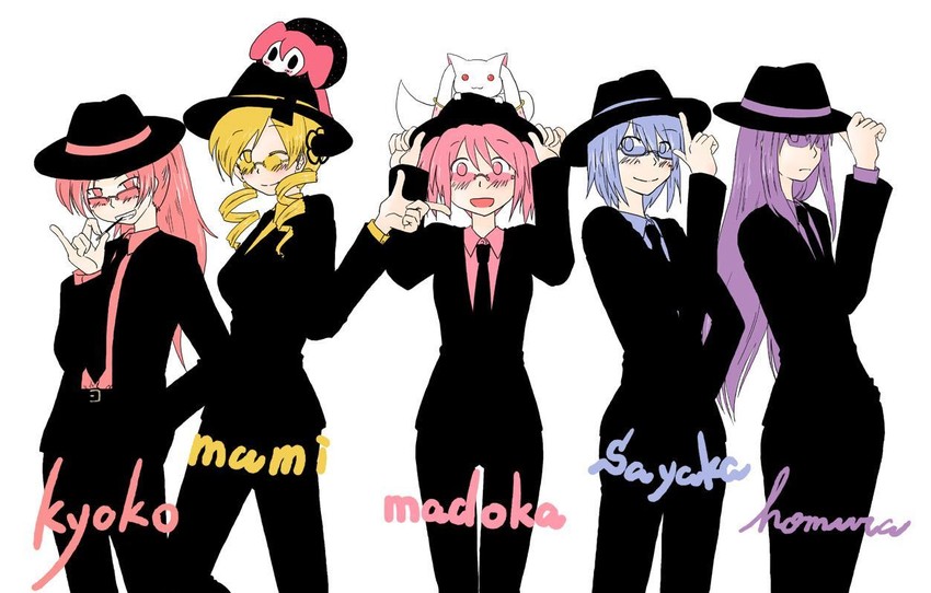 akemi homura, kaname madoka, miki sayaka, sakura kyoko, tomoe mami, and 2 more (mahou shoujo madoka magica) drawn by rara_(aoringo_no_mori)