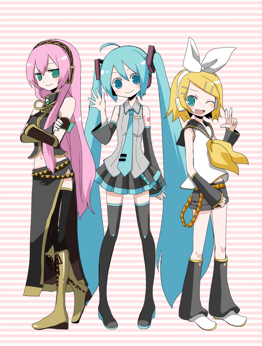 hatsune miku, kagamine rin, and megurine luka (vocaloid) drawn by niboshi