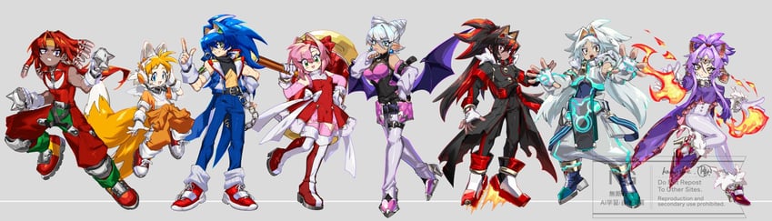 sonic the hedgehog, shadow the hedgehog, amy rose, blaze the cat, rouge the bat, and 3 more (sonic) drawn by kamota_(momokomati)