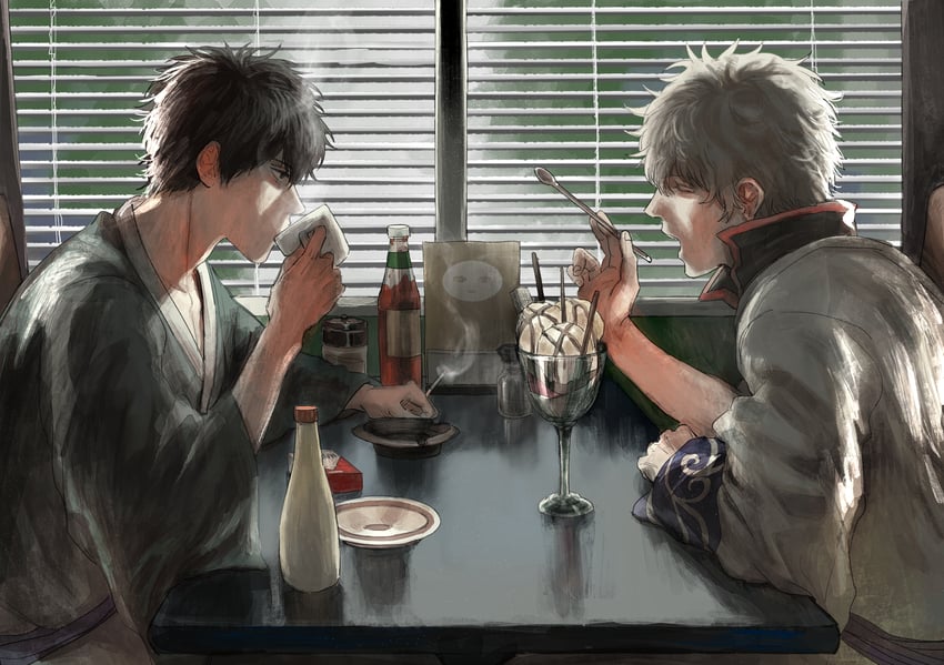 sakata gintoki and hijikata toushirou (gintama) drawn by xi_hsi
