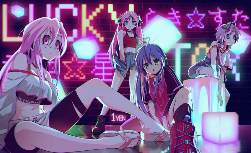 hiiragi kagami, izumi konata, hiiragi tsukasa, and takara miyuki (lucky star) drawn by 1yen