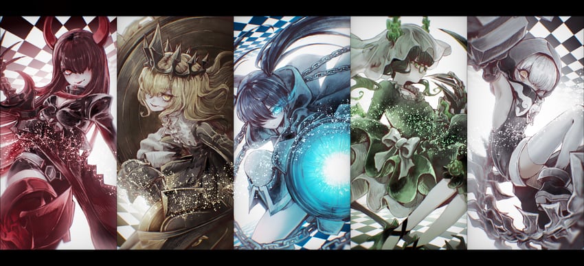 black rock shooter, dead master, strength, black gold saw, and chariot (black rock shooter) drawn by gb_minami_muzo