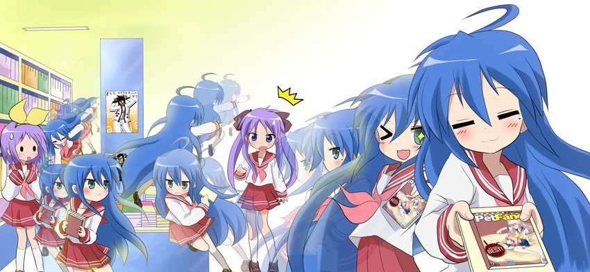 hiiragi kagami, izumi konata, hiiragi tsukasa, sagara sanosuke, and saitou hajime (lucky star and 1 more) drawn by massala